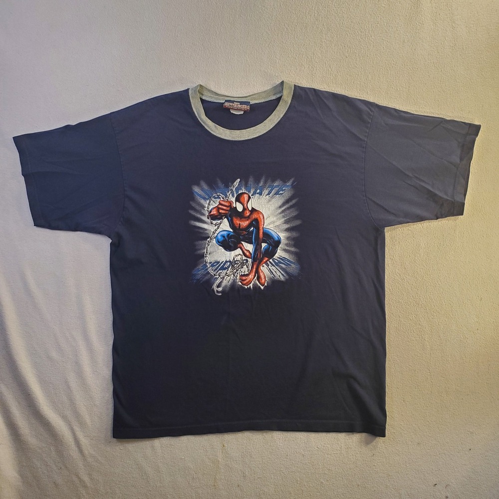 Vintage Y2K Spider-Man Marvel Ultimate T-Shirt Mens XL Navy Blue Graphic Tee